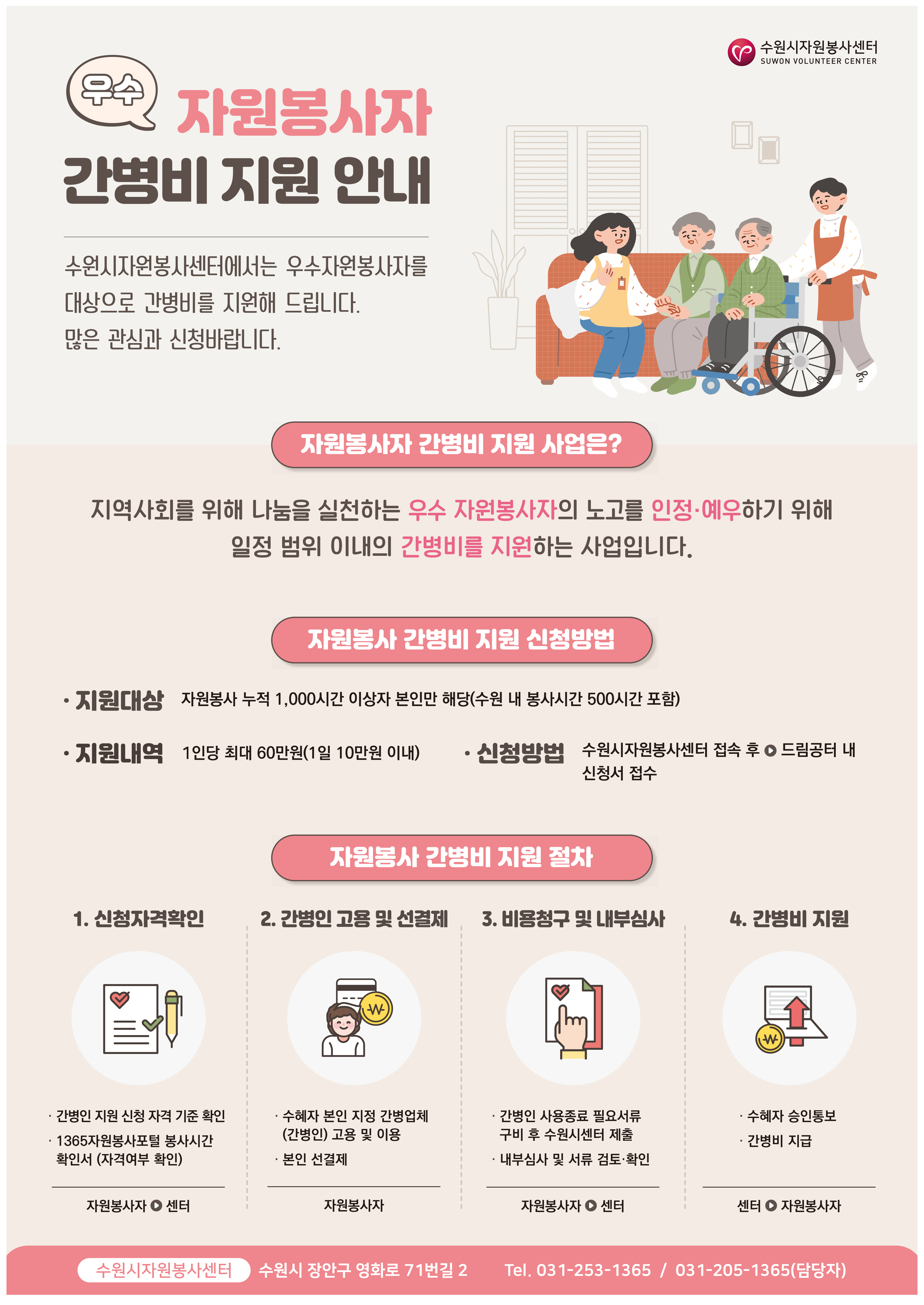 [수원시자원봉사센터] 우수자원봉사자 간병비 지원안내